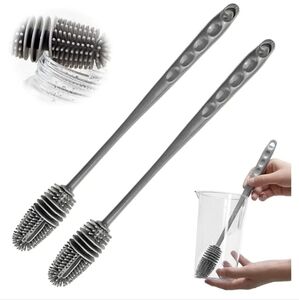 Silver Silicone Bottle Cleaning Brush Set of 2 Gray